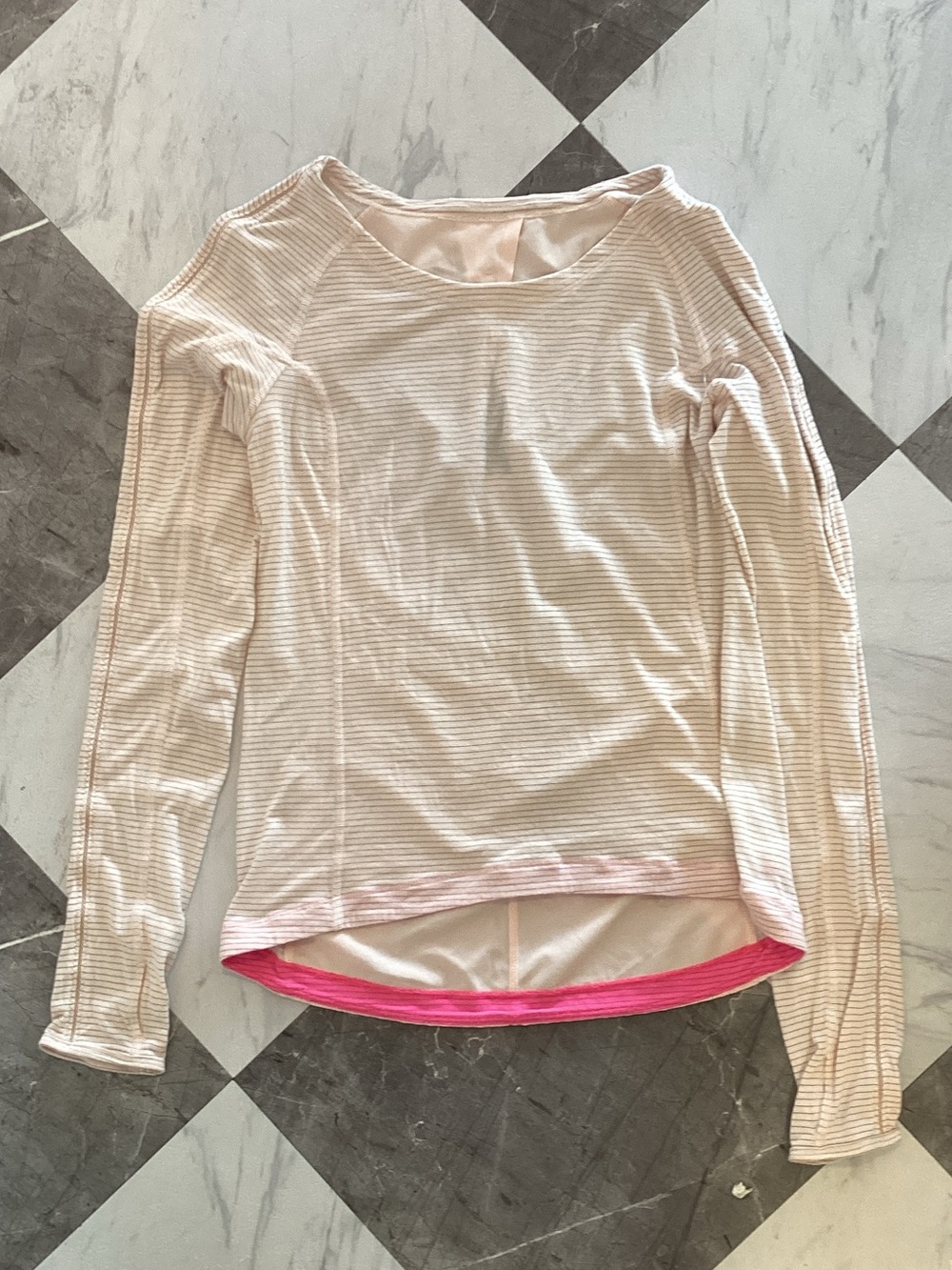 184 lululemon athletica Long Sleeve Striped Tee in Light Pink and Bright Pink